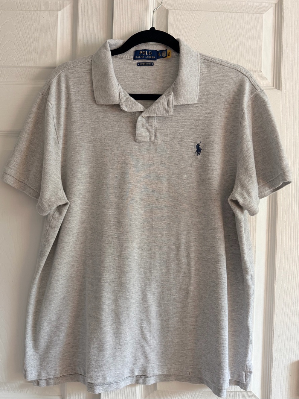 Polo Ralph Lauren Custom Slim Fit Polo Shirt Heather Gray Navy Pony XL cotton